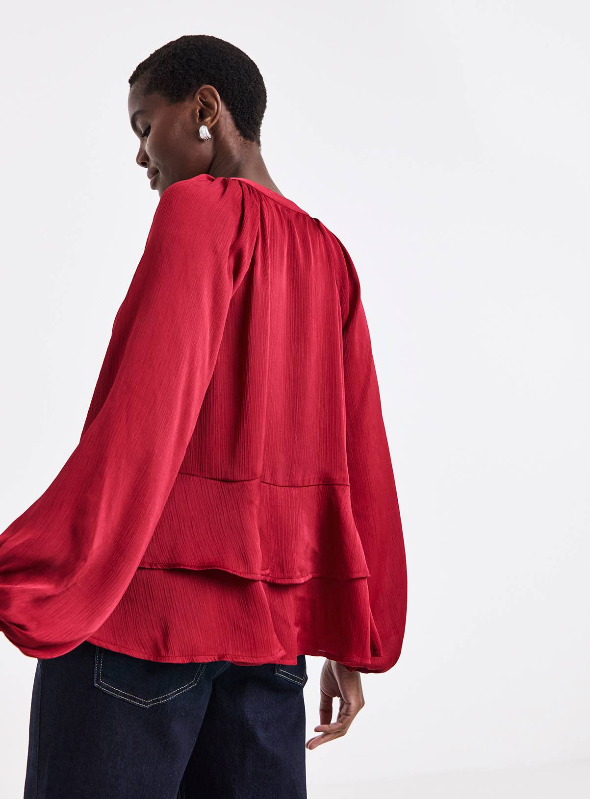 JD WILLIAMS Red Satin Peplum Blouse 16 - Image 2